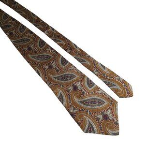 Claiborne Vintage Designer Paisley Imported Silk Tie Gold Multicolor Dad Gift